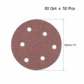 Uxcell 50pcs 5 Inch 8 Hole Hook And Loop Sanding Disc 60 Grit Flocking Sandpaper Random Orbital Sander Paper