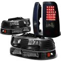 Compatible With Chevy Silverado Gmt800 4pc Pair Of Black Amber Corner Headlight Smoked Lens Led Tail Light