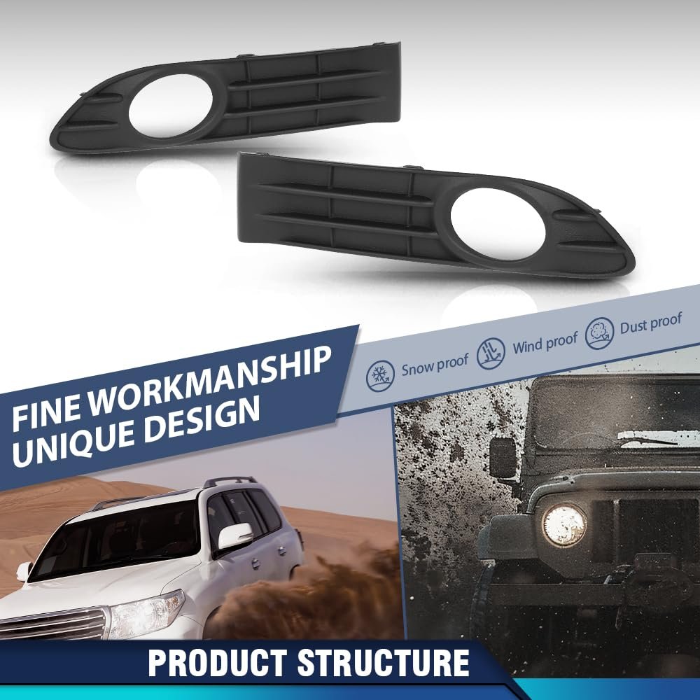 Front Bumper Fog Light Cover For Volvo S40 V50 S50 2008 2009 2010 2011 2012 2 Piece Black Set Replaces 30744919 30744920