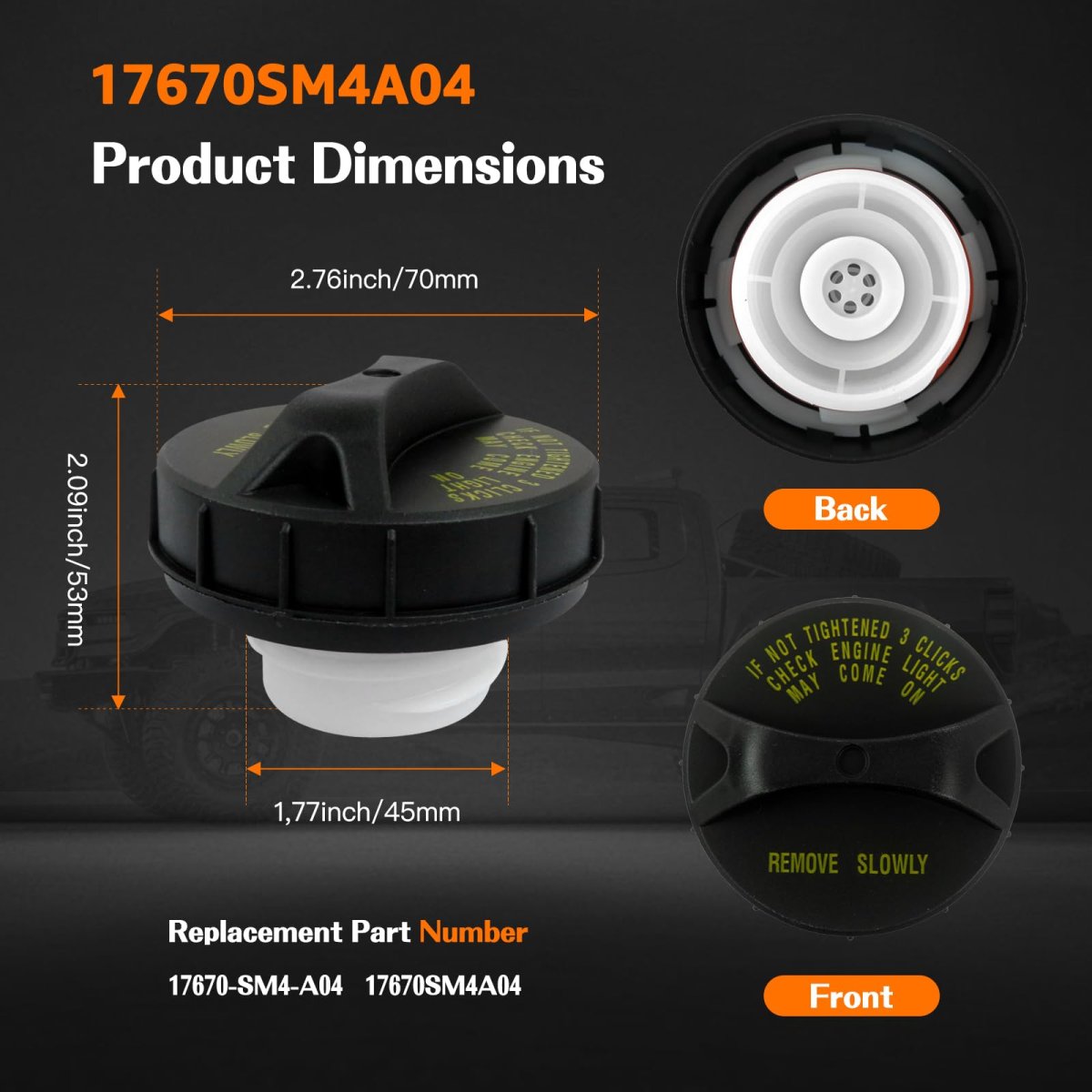 17670-sm4-a04 Fuel Cap Replacement 2 Pack For Honda Accord Civic Odyssey Cr-v And Acura Cl Mdx Tl Integra Nsx Legend Rl