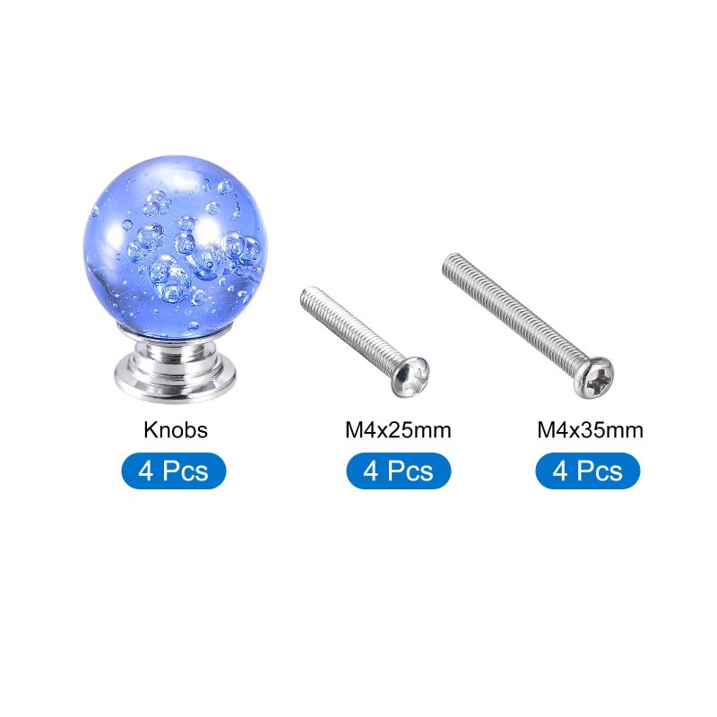 30mm Dia Drawer Knobs 4pcs Crystal Wardrobe Door Pull Handles Light Blue