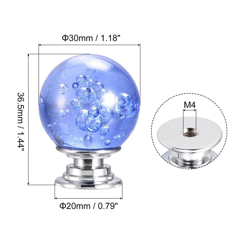 30mm Dia Drawer Knobs 4pcs Crystal Wardrobe Door Pull Handles Light Blue
