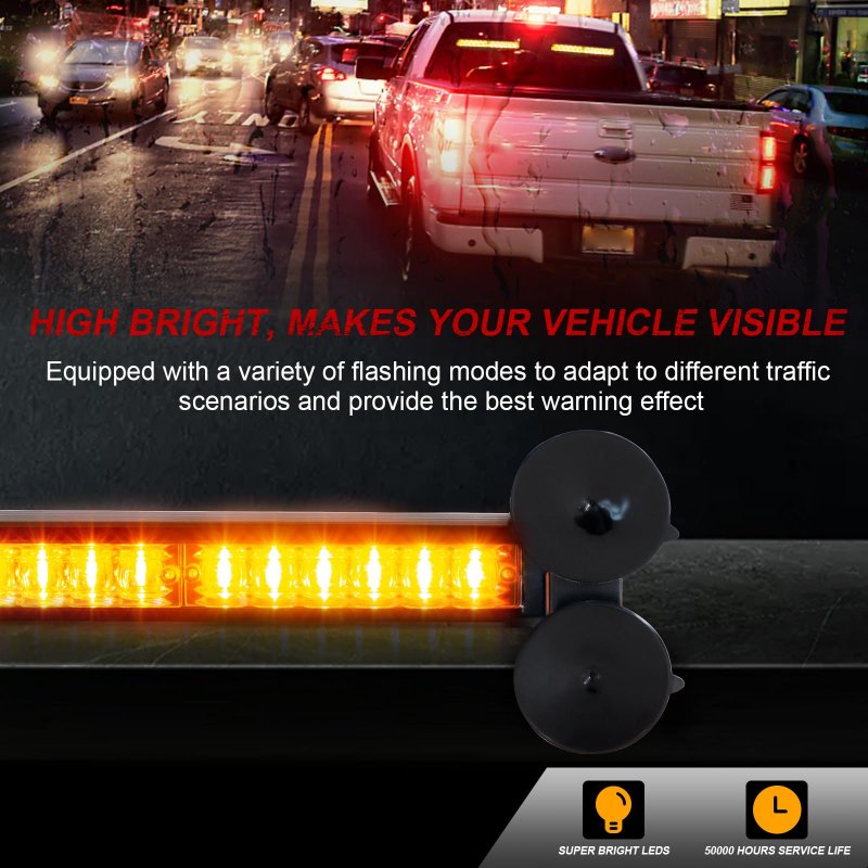 Lumenix Amber Led Traffic Advisor Emergency Strobe Lights Bar 2x12 Inch Front Rear Window Windshield Hazard Warning 2-in-1