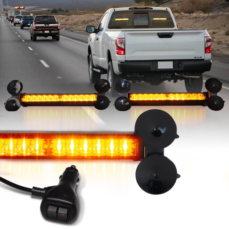 Lumenix Amber Led Traffic Advisor Emergency Strobe Lights Bar 2x12 Inch Front Rear Window Windshield Hazard Warning 2-in-1