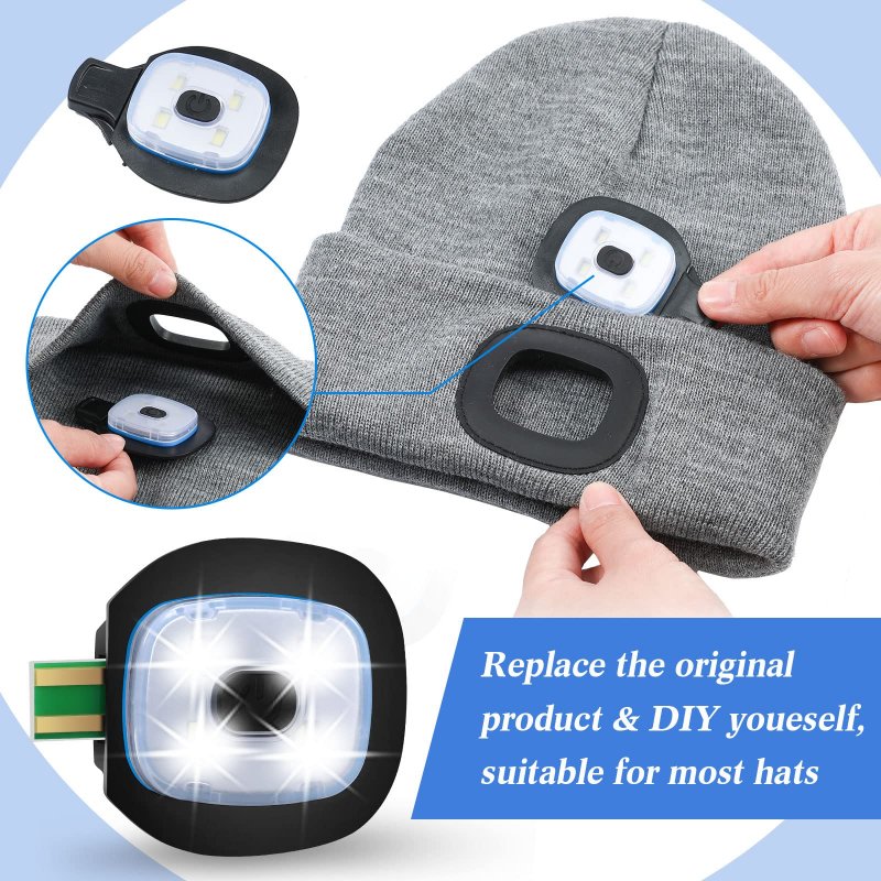 Usb Rechargeable Led Beanie Lights For Hat Diy 3 Brightness Modes Hands Free Headlamp With Rubber Pieces 2 Pack