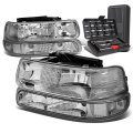 Chrome Housing Clear Corner Headlight W Bumper Lamps Tool Kit Compatible With Chevy Silverado Surburban Tahoe 99-06