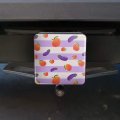 Cute Peaches And Eggplants On Stripes Pattern Tow Trailer Hitch Cover Plug Insert