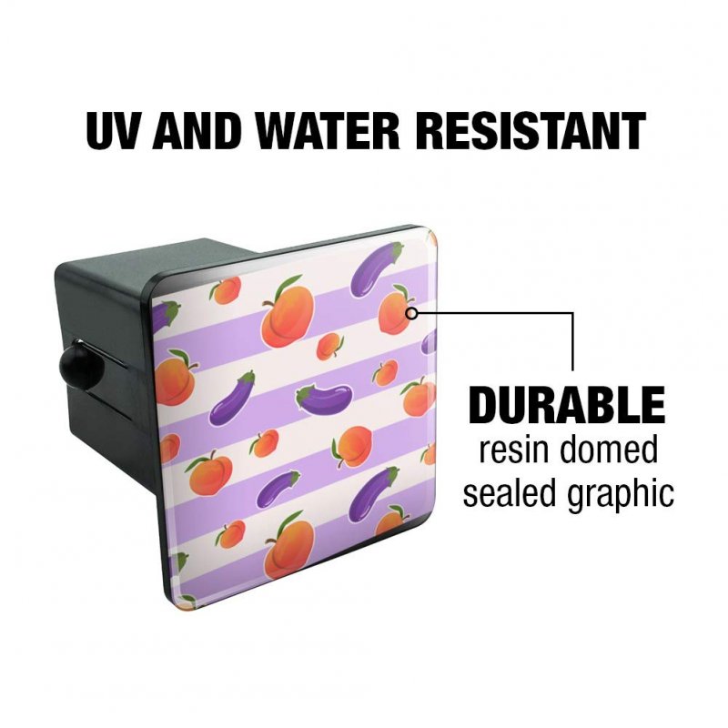 Cute Peaches And Eggplants On Stripes Pattern Tow Trailer Hitch Cover Plug For 2 In Receivers Black Abs Plastic With Uv