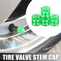 X Autohaux 4pcs Green Dice Shape Wheel Tyre Tire Valve Air Stem Cap Cover Universal For Car Truck Motorcycle Bike
