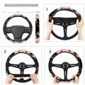 Pointodoor 8 Pieces Floral Car Accessories Set For Women Girls Sprig Flower Cherry Bloosom Steering Wheel Cover With Japanese