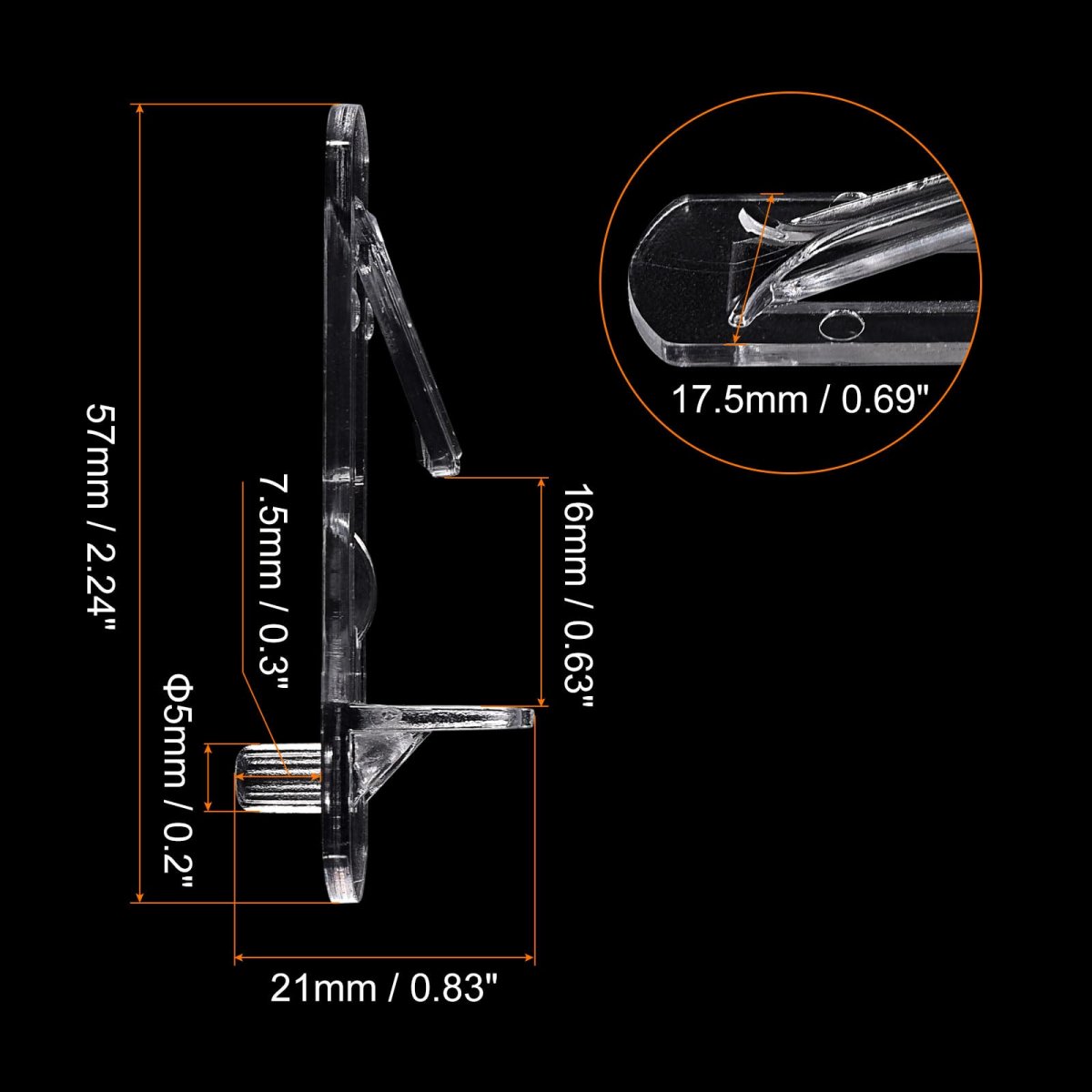 Uxcell Plastic Locking Shelf Pins 50pcs Clear Self-locking Support Pegs Clips Fit 5mm Hole 5 8 16mm Thick For Bookcase Cabinets