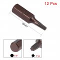 Uxcell 12pcs 25mm Long 1 4 Hex Shank T10 Torx High Quantity Screwdriver Bits S2 Alloy Steel