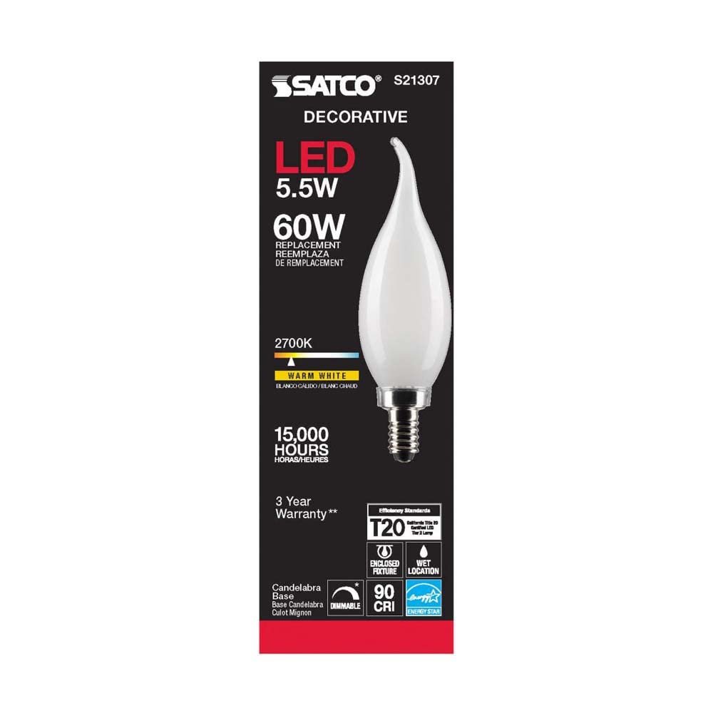 Satco 6pk 5 5w Ca10 Led 2700k Candelabra Base Frosted Dimmable 60w Equiv