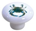 Set Of 2 Blue Crab Ceramic Cabinet Drawer Knobs 