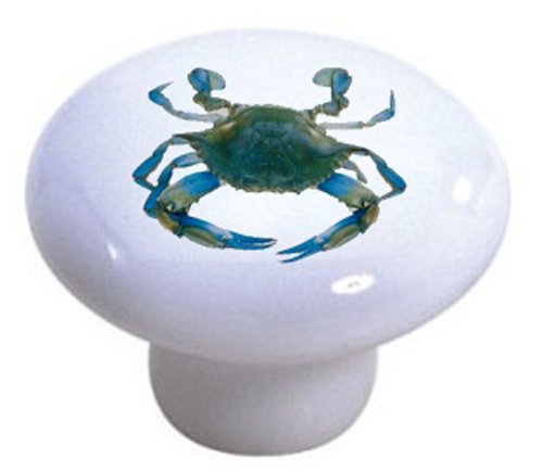 Set Of 2 Blue Crab Ceramic Cabinet Drawer Knobs
