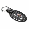 Ipick Image For Cadillac Xt4 Logo Black Real Carbon Fiber Oval Shape With Leather Strap Key Chain Keychain Exclusive Official