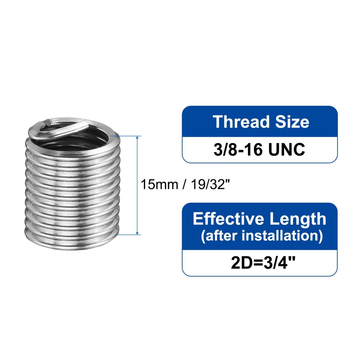 50pcs Wire Thread Inserts 3 8-16 Unc 2d 4 304 Stainless Steel Helical Type Coiled Repair Kit Screw Threaded Sleeve Sheath For