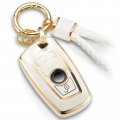 Key Fob Cover For Bmw 1 3 4 5 7 Series X3 X4 X6 M3 M5 M6 Gt3 Gt5 Tpu Shell With White Braided Loop Keychain And Gold Edge 