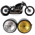 Kimiss Durable Stylish Motorcycle Modified Headlight Universal 8 5in Iron Front Double Twin Round Lamp White Yellow