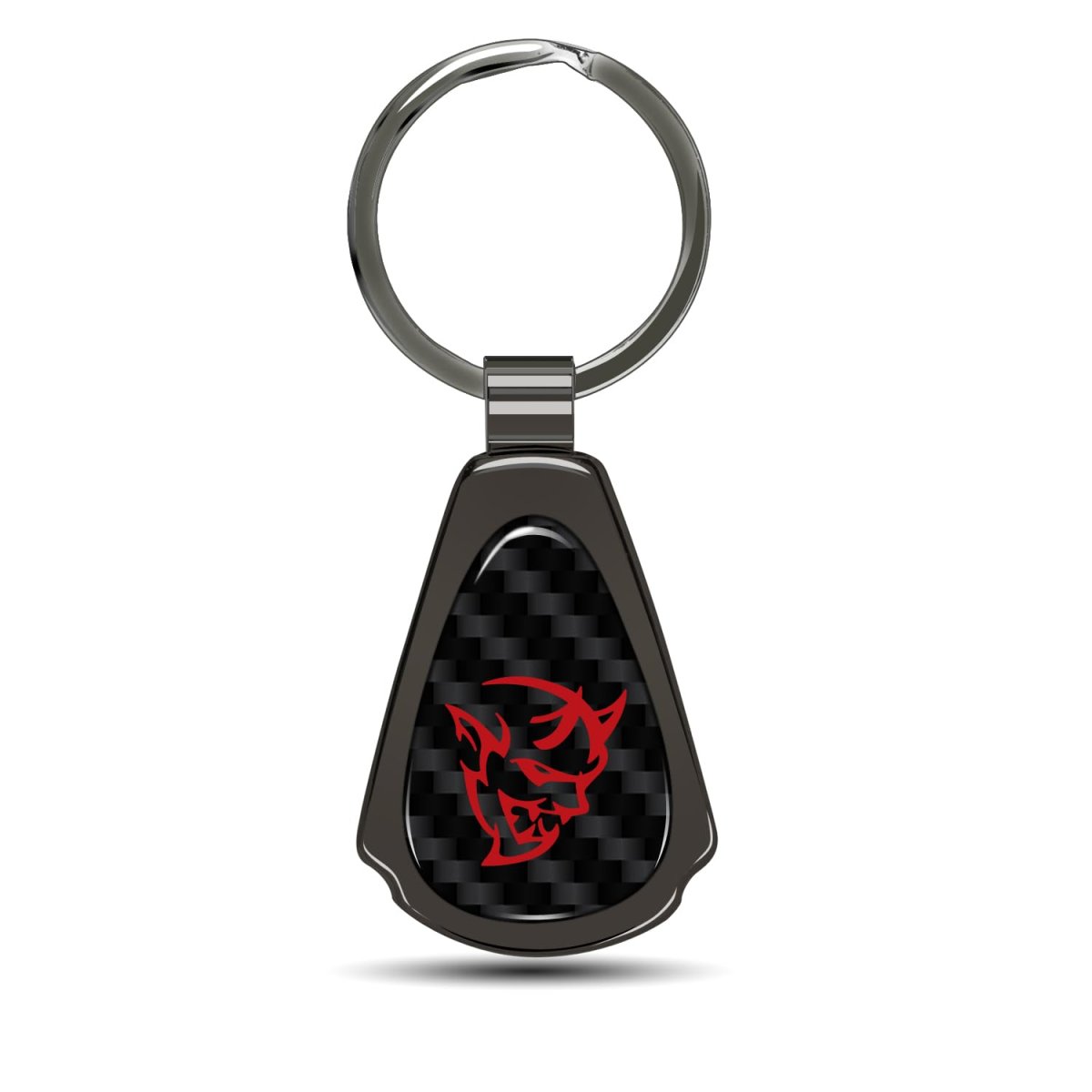 Dodge Demon Red Real Carbon Fiber Teardrop Keychain Gunmetal Black Metal Pendant With Official Licensed Logo 2 125 In X 1 25
