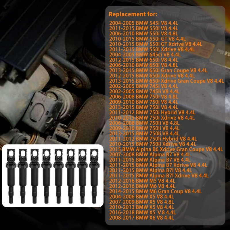 Ignition Coil Pack 8pcs For Bmw 545i 550i 5ci 650i 745i 750i 750li Alpina B6 B7 M5 M6 X5 X6 4 4l 4 8l Replaces 0221504470