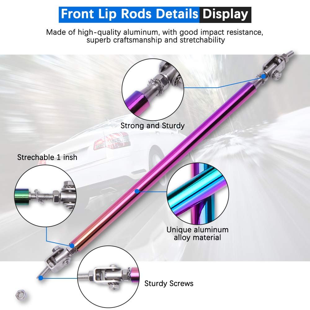 2pcs Adjustable Splitter Strut Rods 8 -13 Front Lip Rod Bumper Universal Tie Support Bars Multicolor 10