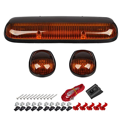 Partsam 3PCS Amber Cab Clearance Marker Light Lens Covers+Base Housing