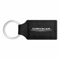Chrysler Logo Rectangular Black Leatherette Key Chain Modern Faux Leather Automotive Keychain 3 75 In X 1 25