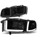 Dna Motoring Hl-lb2-dr944-bk-sm-cl1 Smoked Lens Headlights With Pair Led Day Running Lights Compatible 94-02 Ram