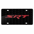 Dodge Jeep Srt In Red 3d Logo On Pattern Black Solid Aluminum Metal License Plate