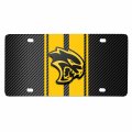 Dodge Hellcat 3d Logo In Yellow On Stripe Black Carbon Fiber Look Premium Stainless Steel License Plate Design And Made The Us