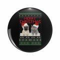 Fawn Pug And Gray Cat Wearing Santa Hats Keychain Double Sided Stainless Steel 3d Resin Design Round 1 25 In Novelty Key Ring