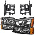 Auto Dynasty Headlights Assembly And Bumper Lamps Mount Brackets Set For 2003-2007 Chevrolet Silverado Avalanche 1500 2500hd