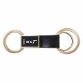 Lincoln Mkt Round Hook Leather Strip Double Ring Golden Metal Key Chain Modern Striped Style Lightweight Accessory