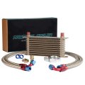 Universal An10 Engine Transmission Oil Cooler For Japanese Models Gold 10 Row Aluminum With Filter Relocation Kit B Set 13 40